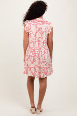 Pink Abstract Print Ruffle Hem Mini Dress