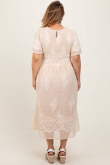 Cream Embroidered Smocked Maternity Plus Midi Dress
