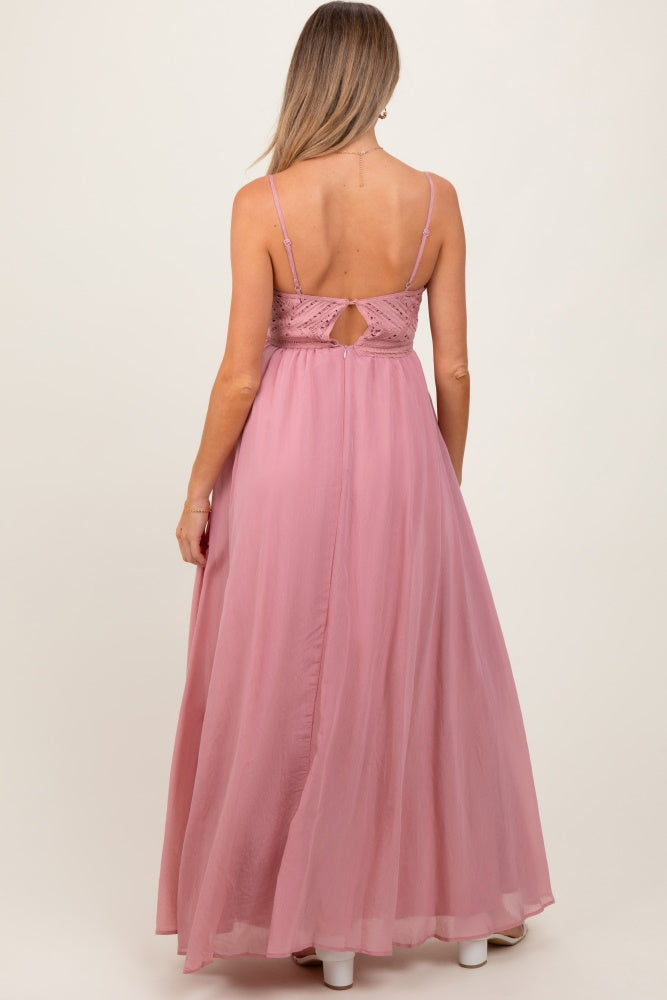 Mauve Crochet Bodice Maternity Maxi Dress