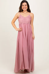Mauve Crochet Bodice Maternity Maxi Dress