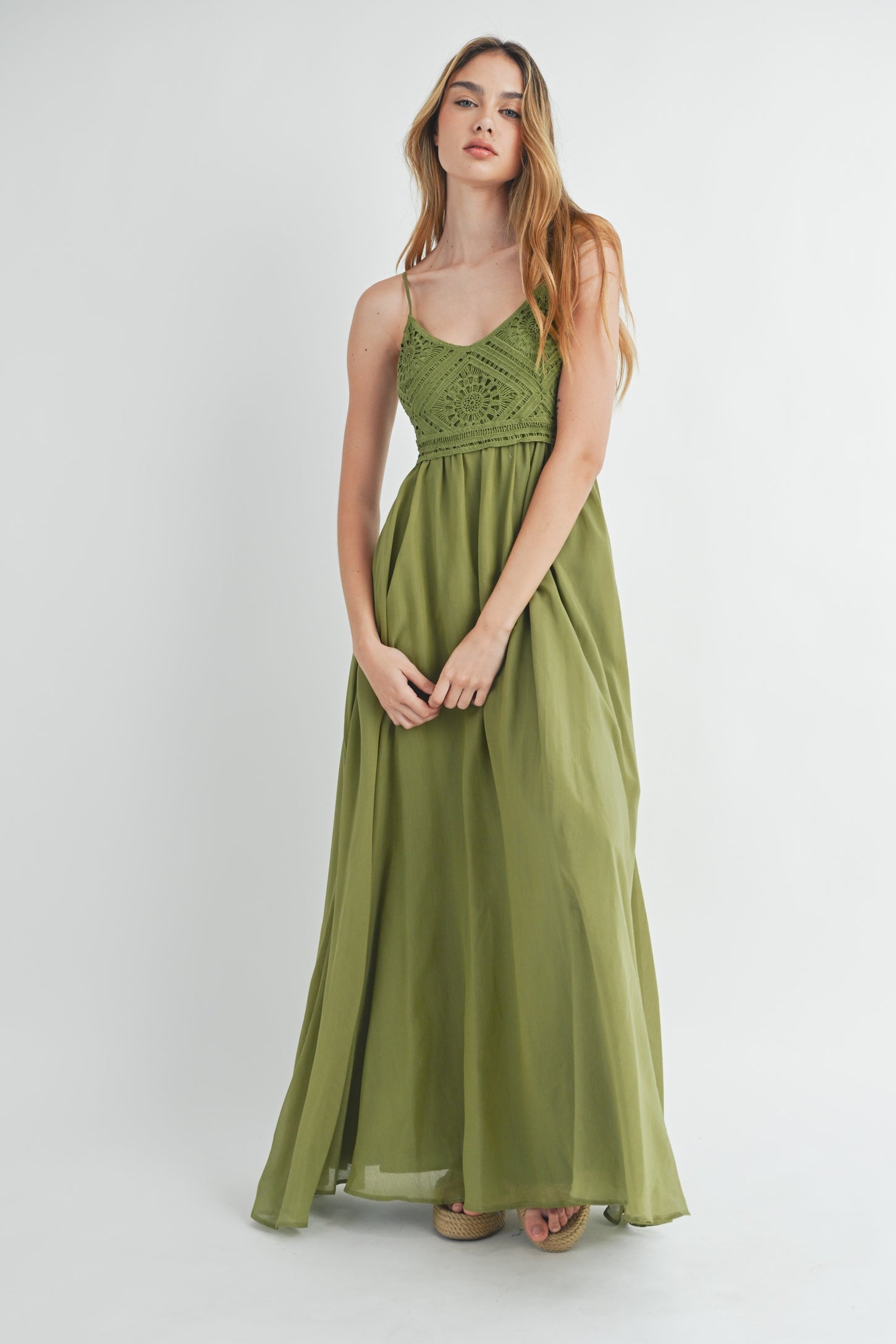 Green Crochet Bodice Maxi Dress Green Crochet Bodice Maxi Dress