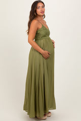 Green Crochet Bodice Maternity Maxi Dress