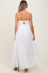 White Crochet Bodice Maternity Maxi Dress
