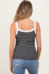 Black Striped Contrast Strap Maternity Tank