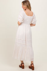 Cream Crochet Detail Bodice Midi Dress