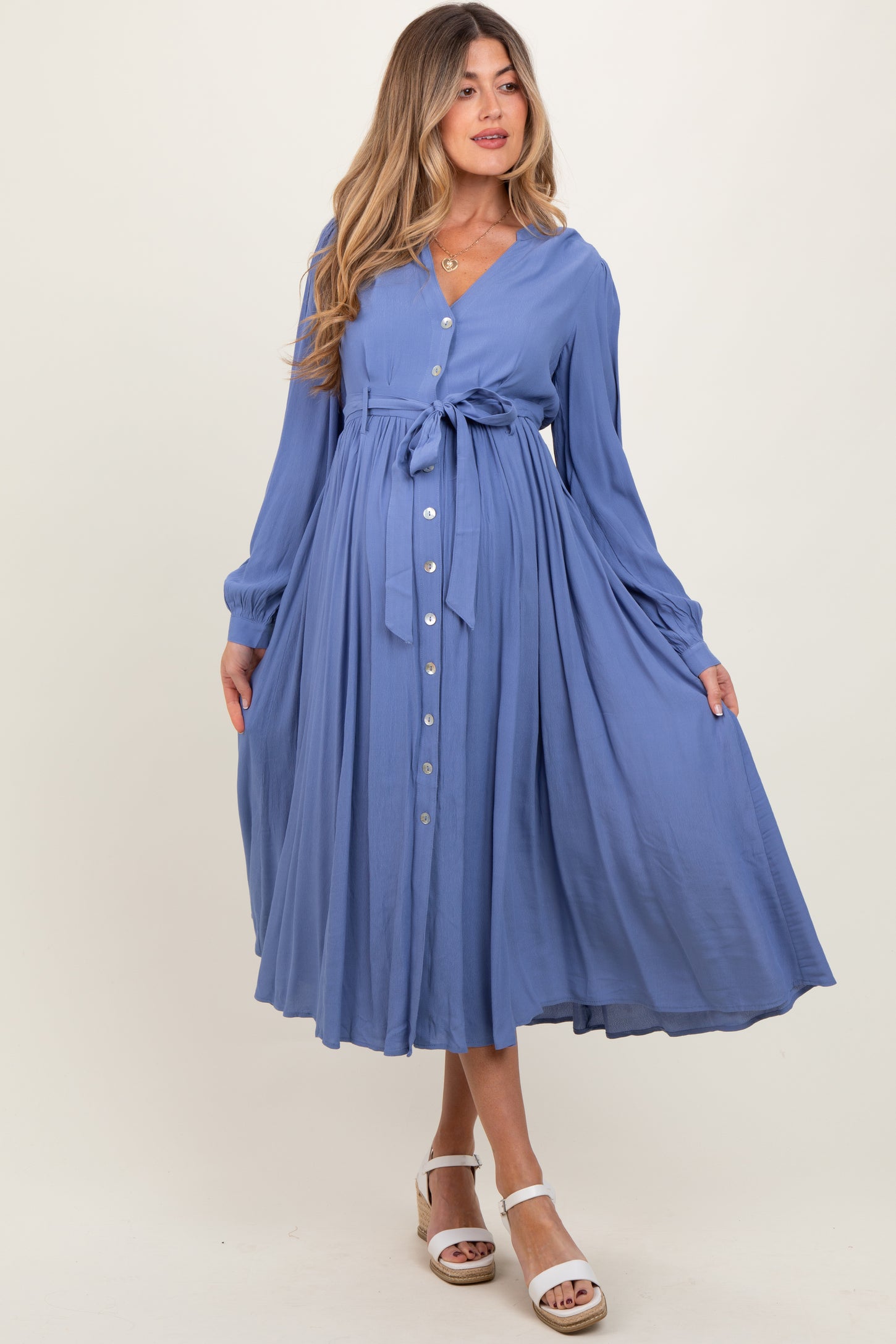 Blue Belted Long Sleeve Maternity Maxi Dress PinkBlush Blue Belted Long Sleeve Maternity Maxi Dress PinkBlush