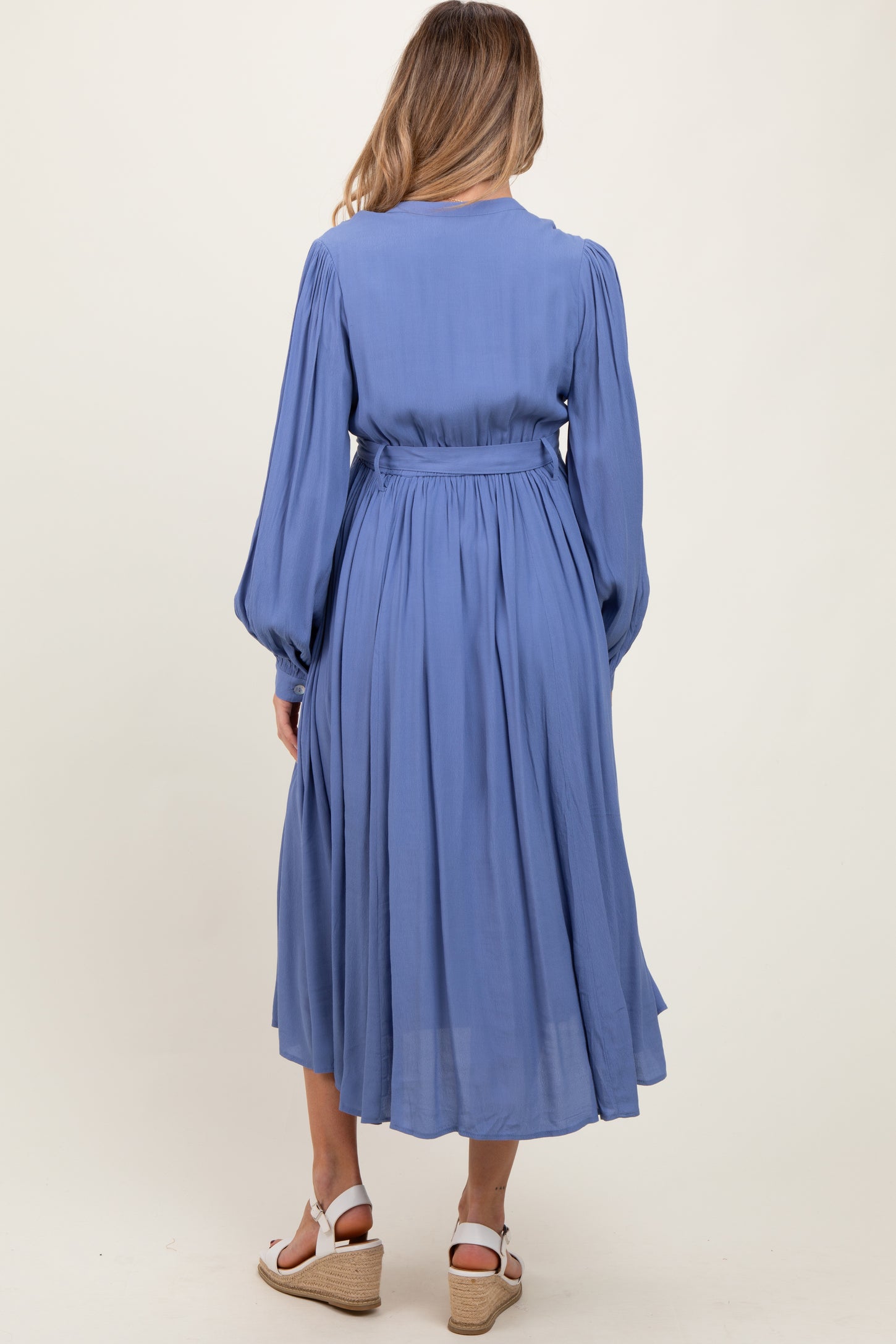 Blue Belted Long Sleeve Maternity Maxi Dress PinkBlush Blue Belted Long Sleeve Maternity Maxi Dress PinkBlush