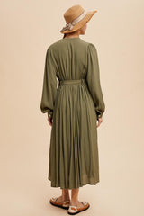 Olive Belted Long Sleeve Maxi Dress