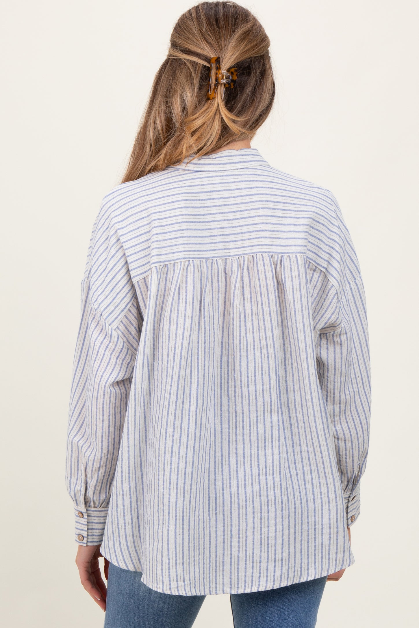 Blue Stripe Oversized Button Down Maternity Shirt