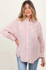 Pink Stripe Oversized Button Down Maternity Shirt