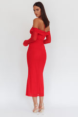Red Halter Off Shoulder Mesh Maxi Dress