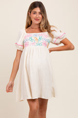 Cream Embroidered Cotton Gauze Maternity Mini Dress