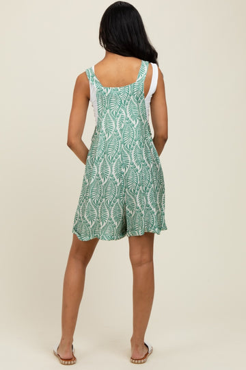 Light Olive Leaf Print Overall Romper