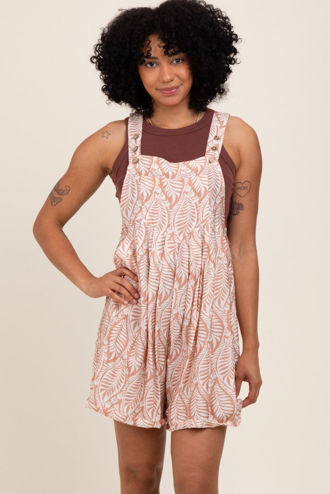 Light Taupe Leaf Print Overall Romper