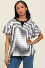 Black Striped Ribbed Relaxed Short Sleeve Top