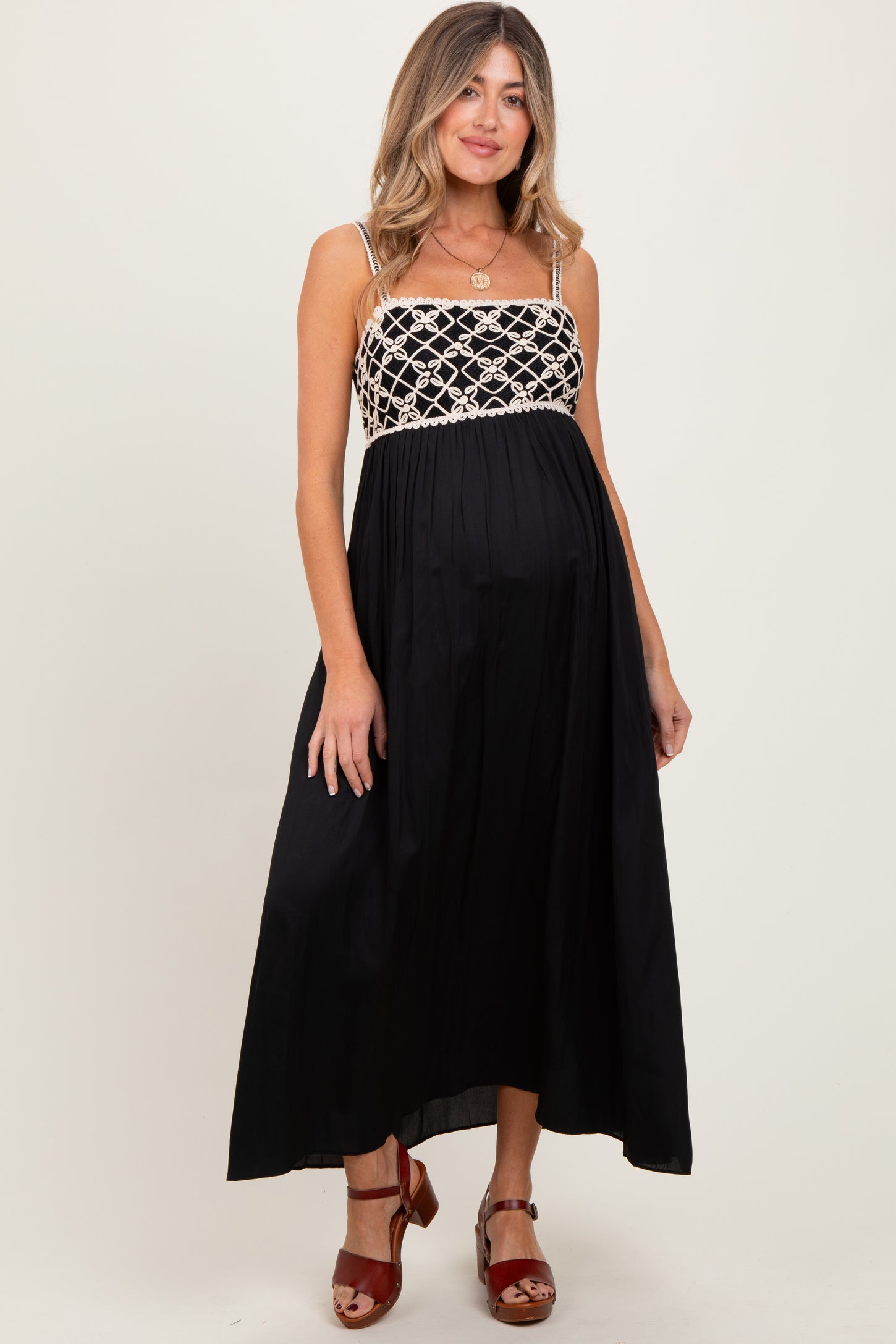 Black Embroidered Bodice Maternity Maxi Dress Black Embroidered Bodice Maternity Maxi Dress