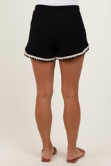 Black Linen Blend Crochet Trim Drawstring Maternity Shorts