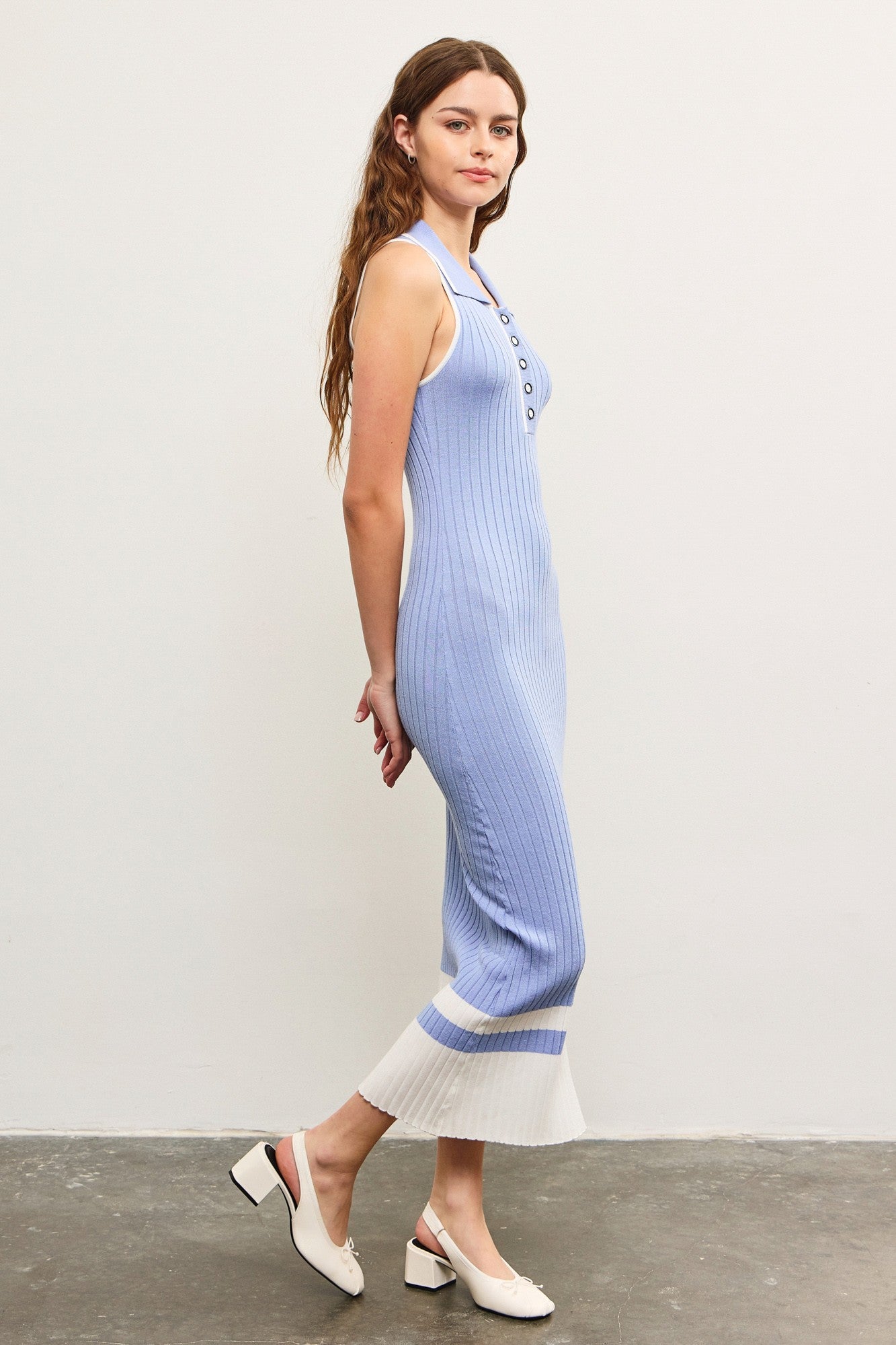polo dress knit Periwinkle Colorblock Stripe Sleeveless Size:45-46 Promo: 30Percent on closure provides ease TFNC Tall slash neck