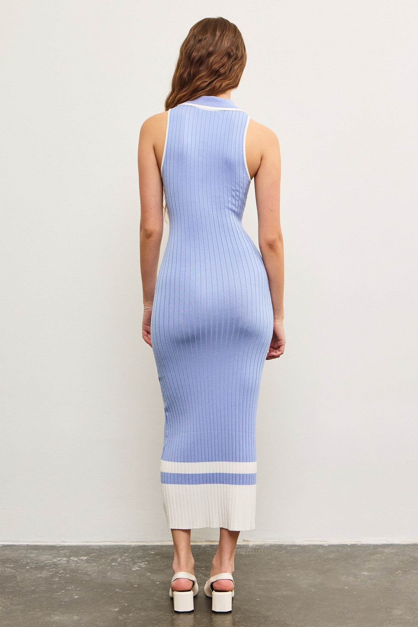 Periwinkle Knit Colorblock Stripe Sleeveless Polo Dress
