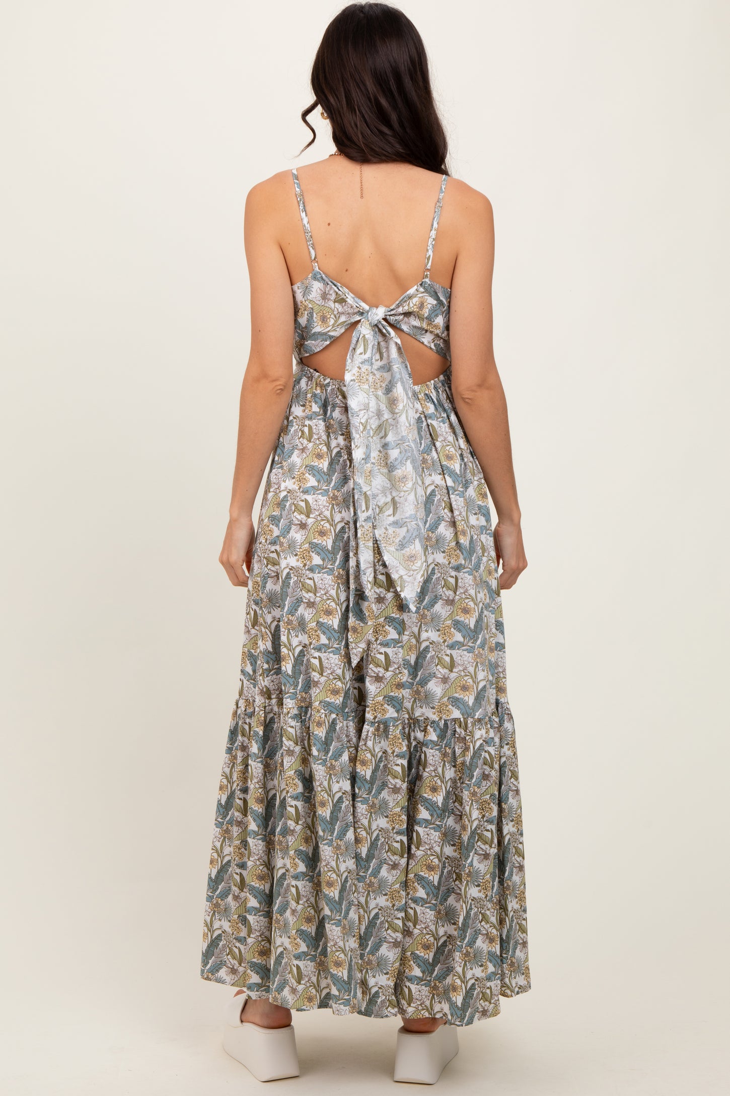 White Floral Tie Back Cutout Maxi Dress