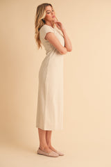 Cream Basic Crewneck Midi Dress