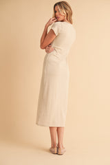 Cream Basic Crewneck Midi Dress