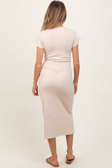 Cream Basic Crewneck Maternity Midi Dress