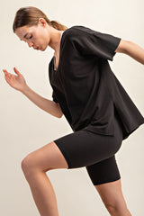 Black Oversized V-Neck Side Slit Tee