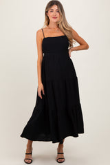Black Tiered Cutout Tie Back Maternity Midi Dress