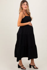 Black Tiered Cutout Tie Back Maternity Midi Dress