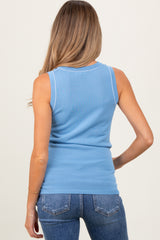 Blue Knit Piping Detail Sleeveless Maternity Top
