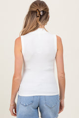 White Knit Mock Neck Sleeveless Maternity Top