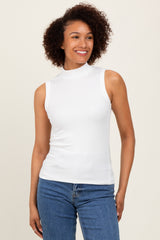 White Knit Mock Neck Sleeveless Top