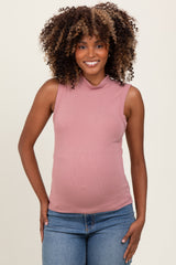 Peach Knit Mock Neck Sleeveless Maternity Top