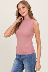 Peach Knit Mock Neck Sleeveless Top