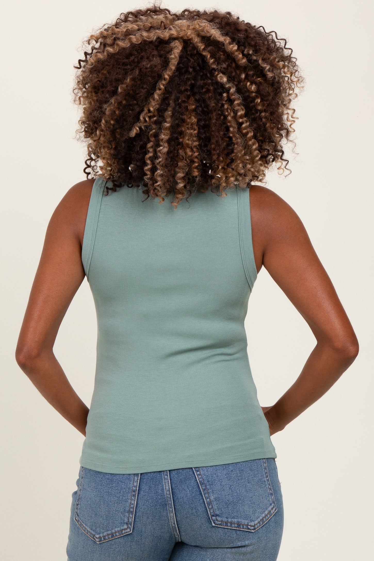 Light Olive Knit Mock Neck Sleeveless Maternity Top