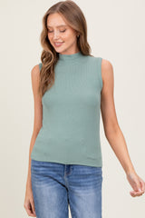 Light Olive Knit Mock Neck Sleeveless Maternity Top