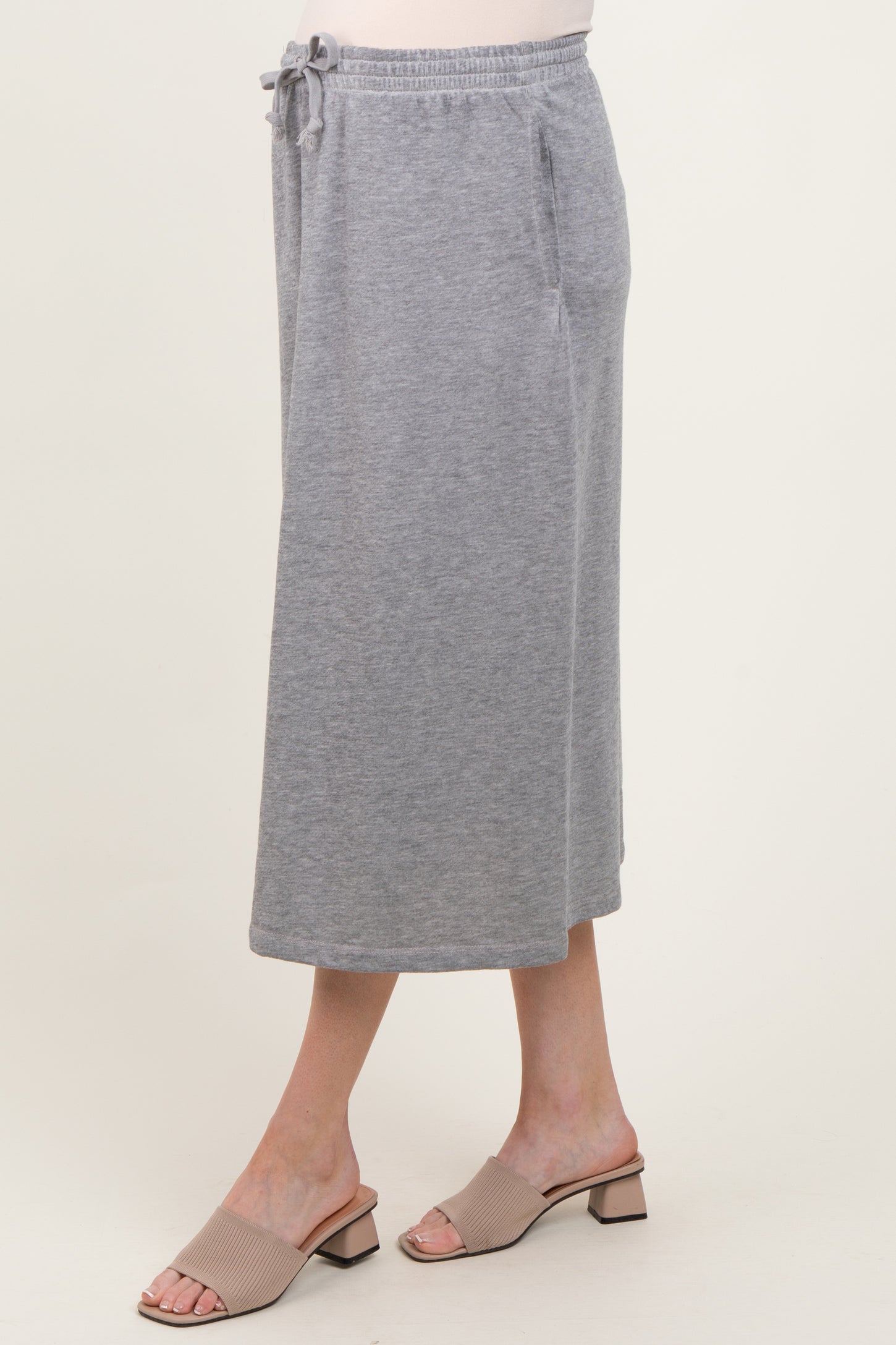 Heather Grey Terry Drawstring Maternity Midi Skirt