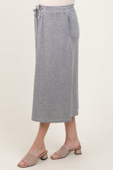 Heather Grey Terry Drawstring Maternity Midi Skirt