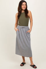 Heather Grey Terry Drawstring Midi Skirt