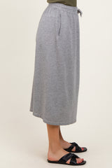 Heather Grey Terry Drawstring Midi Skirt