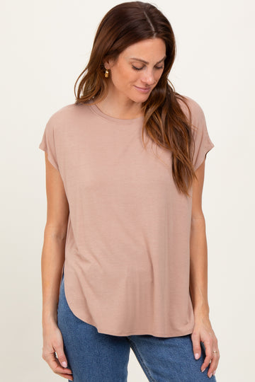 Taupe Dolman Sleeve Round Neck Top