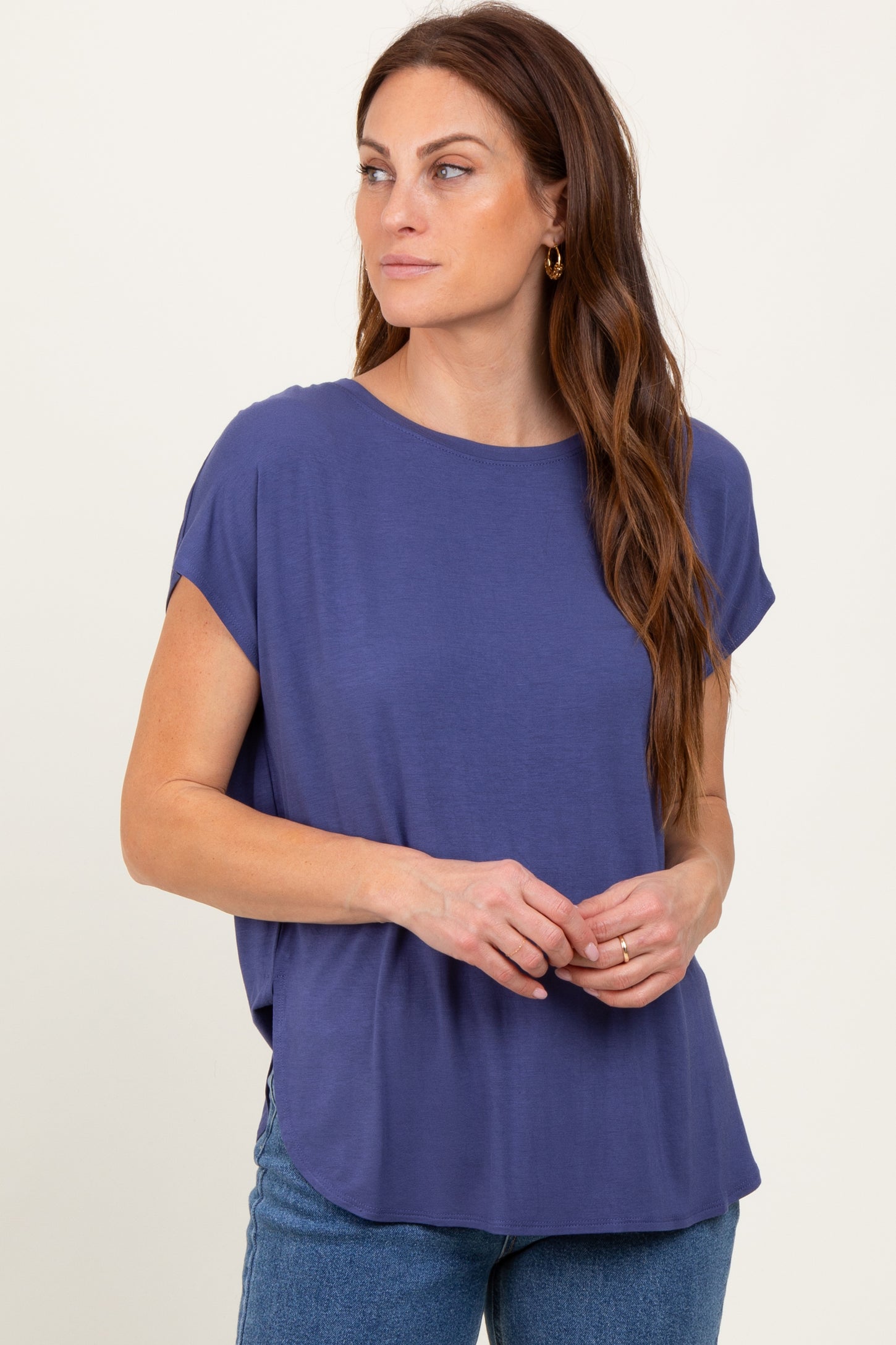 Navy Dolman Sleeve Round Neck Top