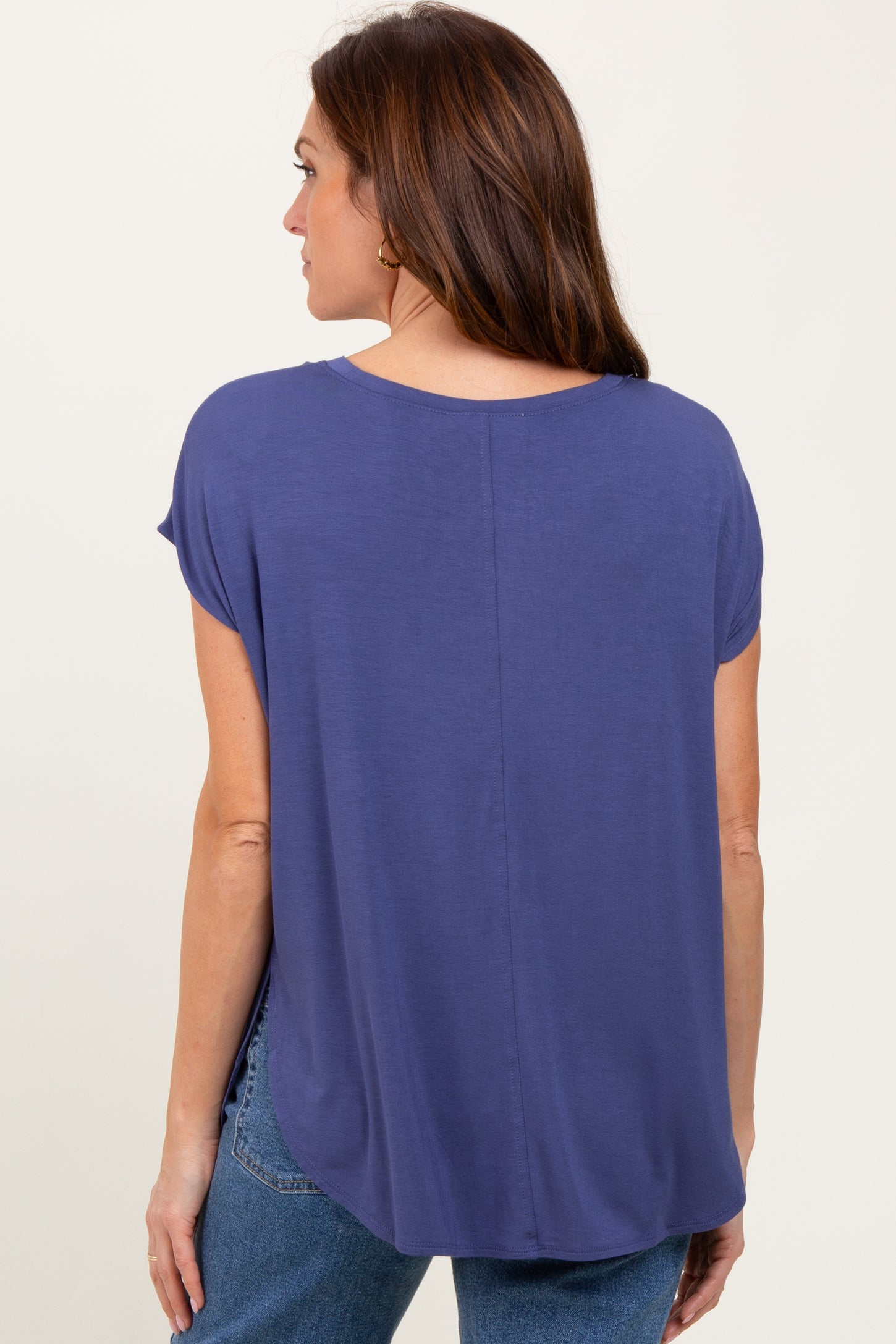 Navy Dolman Sleeve Round Neck Top