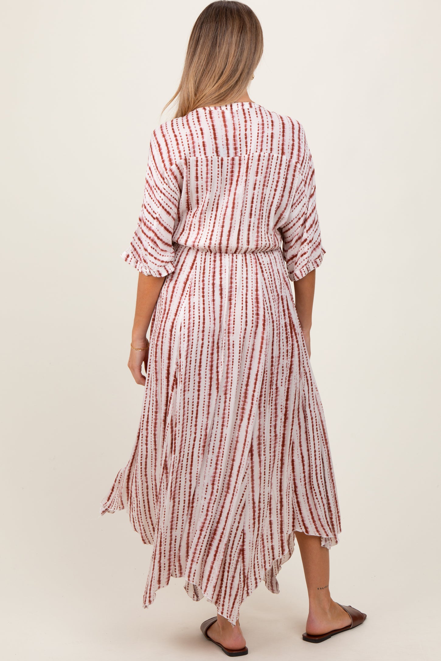 Rust Printed Deep V-Neck Maternity Midi Dress