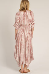 Rust Printed Deep V-Neck Midi Dress