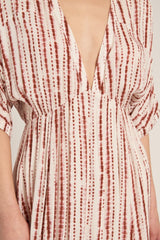 Rust Printed Deep V-Neck Midi Dress