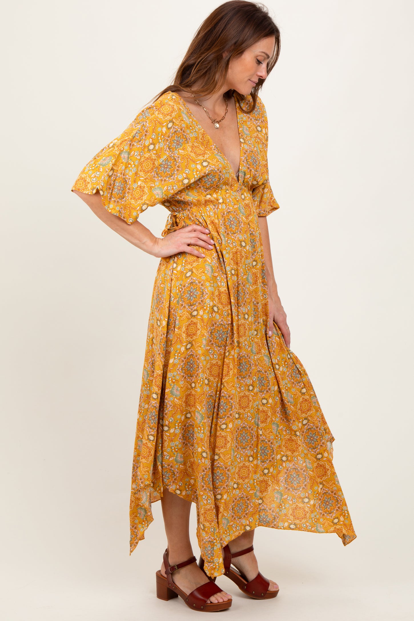 handkerchief hem maxi dress Women's Flowy Maxi Dress Boho Halter Handkerchief Hem Resort