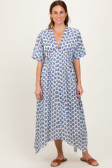 Navy Floral Deep V-Neck Handkerchief Hem Maxi Dress