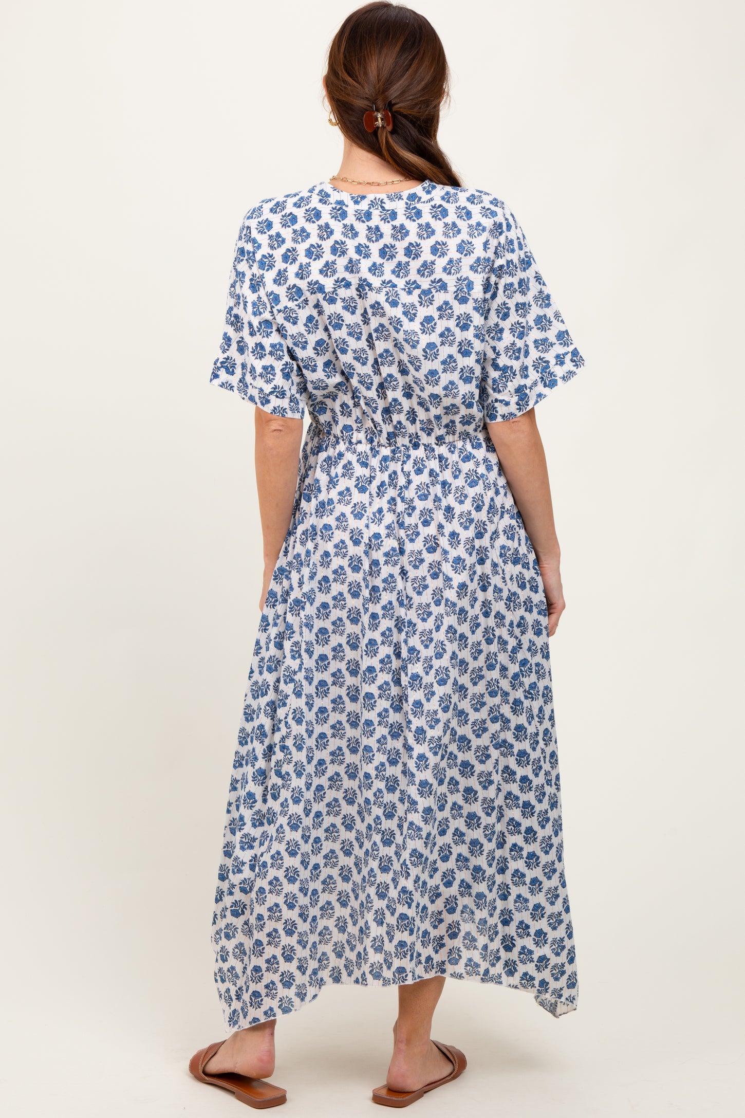 handkerchief maxi dress Blue Multi Hem F01172 flare silhouette Gypsy Renaissance" Super Romantic Handkerchief